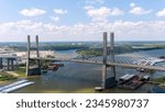 Aerial view of the Cochrane Africatown bridge on the Mobile River in Mobile, Alabama