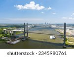 Aerial view of the Cochrane Africatown bridge on the Mobile River in Mobile, Alabama