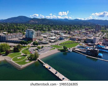 An Aerial View of Coeur d'Alene, Idaho from over Lake Coeur d'Alene