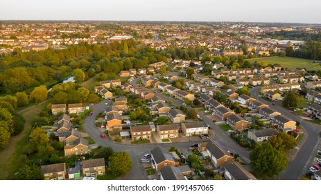 Aerial View Of Colchester Riverside Suburban Residential Area, Colchester, Essex, England, UK