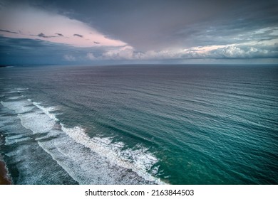 Aerial view of a cold front over Bass Strait from Point Lonsdale. Victoria, Australia. May 2022