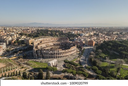 Aerial View Of Coliseum On Sunny Day. Rome, Italy