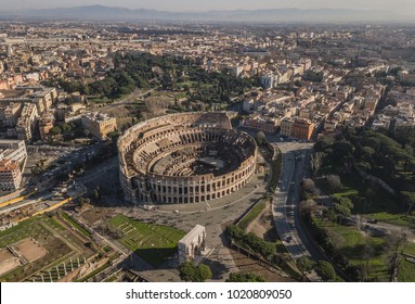 Aerial View Of Coliseum On Sunny Day. Rome, Italy