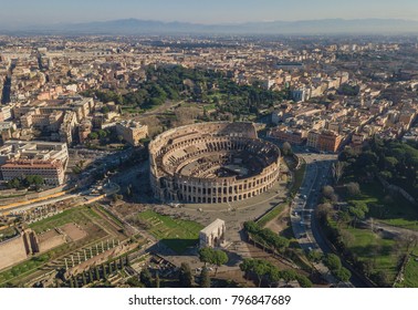 Aerial View Of Coliseum On Sunny Day. Rome, Italy