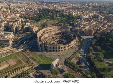 Aerial View Of Coliseum On Sunny Day. Rome, Italy