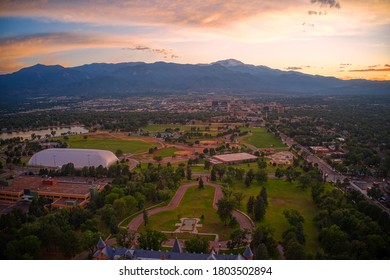 Aerial View Of Colorado Springs At Dusk