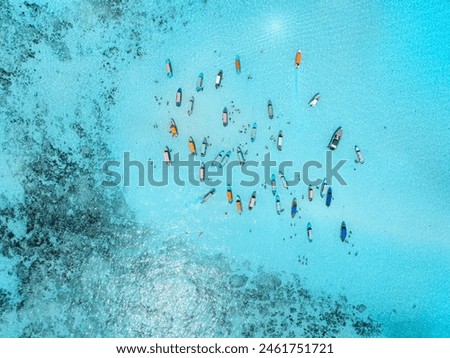 Aerial Summer View Of Clear Ocean Water Full Of Tourists