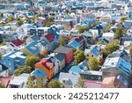 Aerial view of colorful buildings - Reykjavik, Iceland