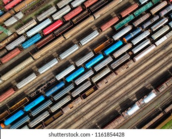 Aerial view of colorful trains - Powered by Shutterstock