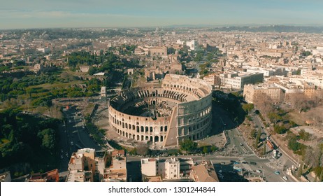 Aerial view of Colosseum or Coliseum amphitheatre in Rome, Italy