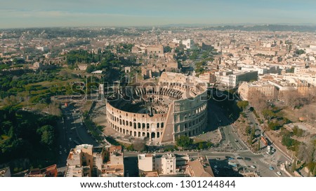 Aerial view of Colosseum or Coliseum amphitheatre in Rome, Italy