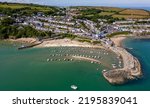 Aerial view of the colourful, picturesque seaside town of New Quay in West Wales (Ceredigion)