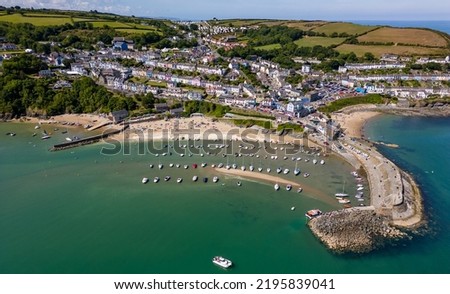 Aerial view of the colourful, picturesque seaside town of New Quay in West Wales (Ceredigion)