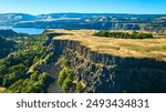 Aerial View of Columbia Gorge River and Cliffs at Rowena Crest