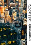 Aerial view of Columbus Circle and Central Park in New York City at sunset