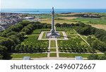 Aerial view of the Column of the Grande Armée, a triumphal column topped by a bronze statue of Napoleon Bonaparte located  near the English Channel in Boulogne-sur-Mer, France