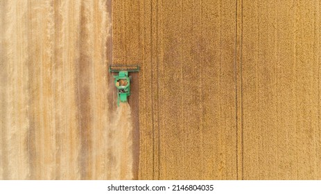 Aerial view combine harvester harvesting on the field - Shutterstock ID 2146804035