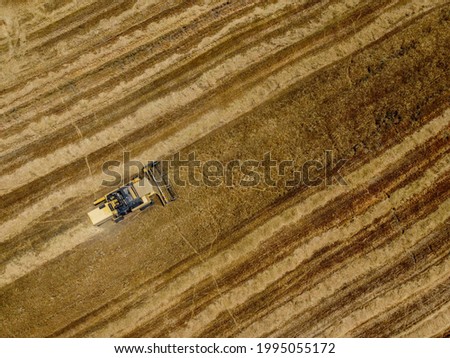 Similar – Combine harvester harvests a grain field in the evening light from the air