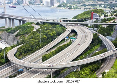 Aerial View Of Complex Highway Interchange In HongKong