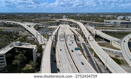 Aerial view of complex highway interchange in Orlando Florida