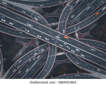 Aerial view of the complicated overpass bridges in Shanghai, China. - Powered by Shutterstock