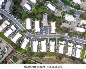 Aerial view of condominium house community in Cardiff, town, community in the incorporated city of Encinitas in San Diego County, California. USA