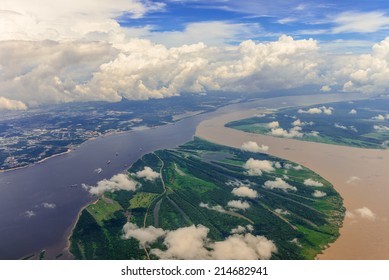 Aerial View Of Confluence Of Waters, Forming Amazon River