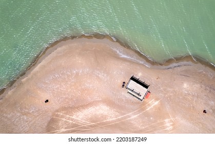 Aerial view of Conneaut beach and Lake Erie shoreline in Ohio. - Shutterstock ID 2203187249
