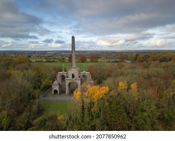 Aerial view of Connolly Folly obelisk in Celbridge. Co. Kildare. Ireland. November 2021