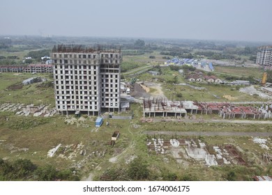 Aerial View Of A Construction Site From The Roof Top Of A Residential Building In The New Town Area