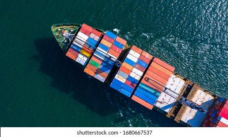 Aerial view container ship carrying container box global business cargo freight shipping commercial trade logistic and transportation oversea worldwide container vessel, Container cargo freight ship. - Shutterstock ID 1680667537