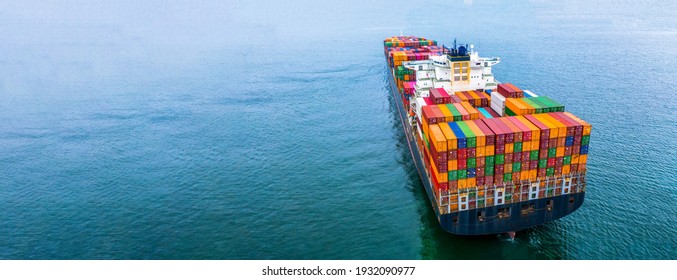 Aerial view container ship carrying container box global business cargo freight shipping commercial trade logistic and transportation oversea worldwide container vessel, Container cargo freight ship. - Shutterstock ID 1932090977