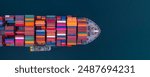 Aerial view container ship, Global business commercial freight shipping logistic import export transportation by container ship, Container ship industrial cargo business logistic freight forwarder.