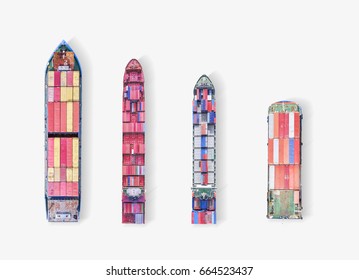 aerial view container ship isolated on white background , top view .