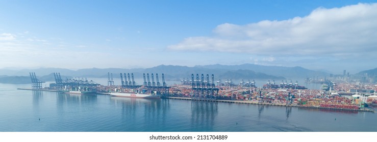 Aerial View Of Container Ship In Yantian Port In Shenzhen City, China