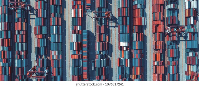 Aerial View Of Containers At Ship Yard