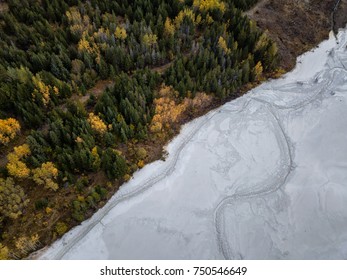 Aerial View Of Copper Mine Tailing Pond In The Interior British Columbia, Canada.