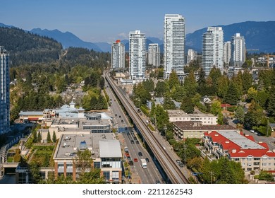 Aerial View Of Coquitlam Skyline And Residential Apartment Buildings. Taken In Greater Vancouver, British Columbia, Canada. Travel Photo, Nobody-October 1,2022