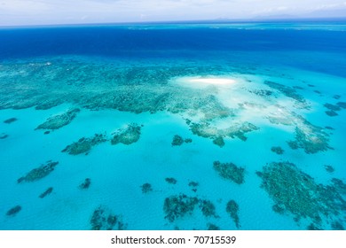 Aerial View Of Coral Sand Cay On Great Barrier Reef, Queensland, Australia