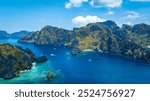 Aerial view  of Coron, Palawan, Philippines, aerial view of beautiful lagoons and limestone cliffs.