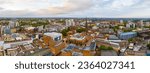 Aerial view of Coventry, a city in central England known for the medieval Coventry Cathedral and statue of lady Godiva