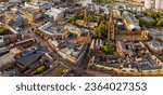 Aerial view of Coventry, a city in central England known for the medieval Coventry Cathedral and statue of lady Godiva