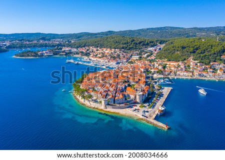 Aerial view of Croatian town Korcula