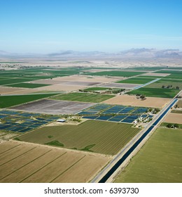 Aerial View Of Cropland And Colorado River Aqueduct In Arizona.