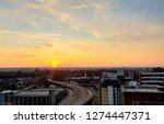 Aerial view of Croydon cityscape during sunset 