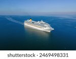 Aerial view of cruise ship in sea. Cruise liner sailing the ocean or sea on a sunny summer day