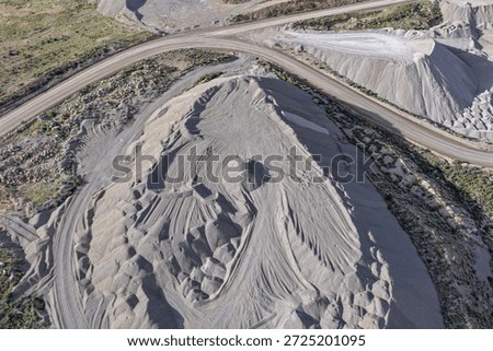 Aerial view of crushed stone processing and storage for concrete production