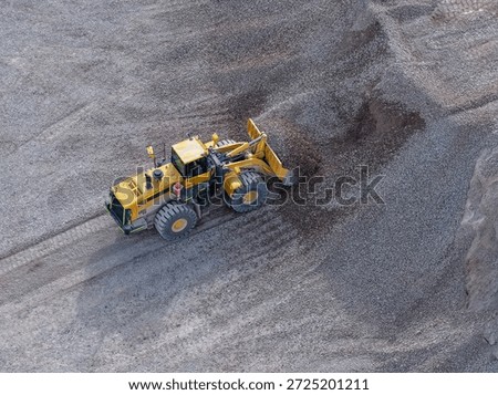 Aerial view of crushed stone processing and storage for concrete production
