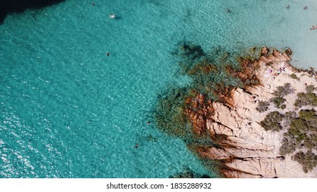 Aerial View Of The Crystal Sea Water Of Prince Beach In Emerald Coast, Sardinia