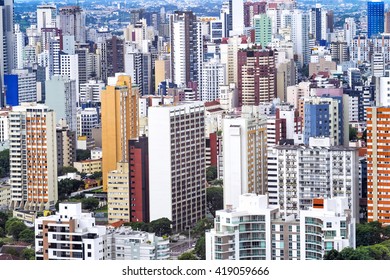 Aerial view of Curitiba cityscape, Parana State, Brazil.